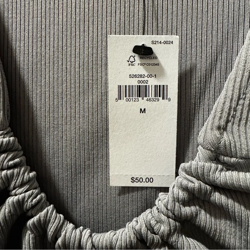 Banana Republic Factory Gray Sheen Ribbed Shirred Short-Sleeve Top Medium NWT - Picture 4 of 5